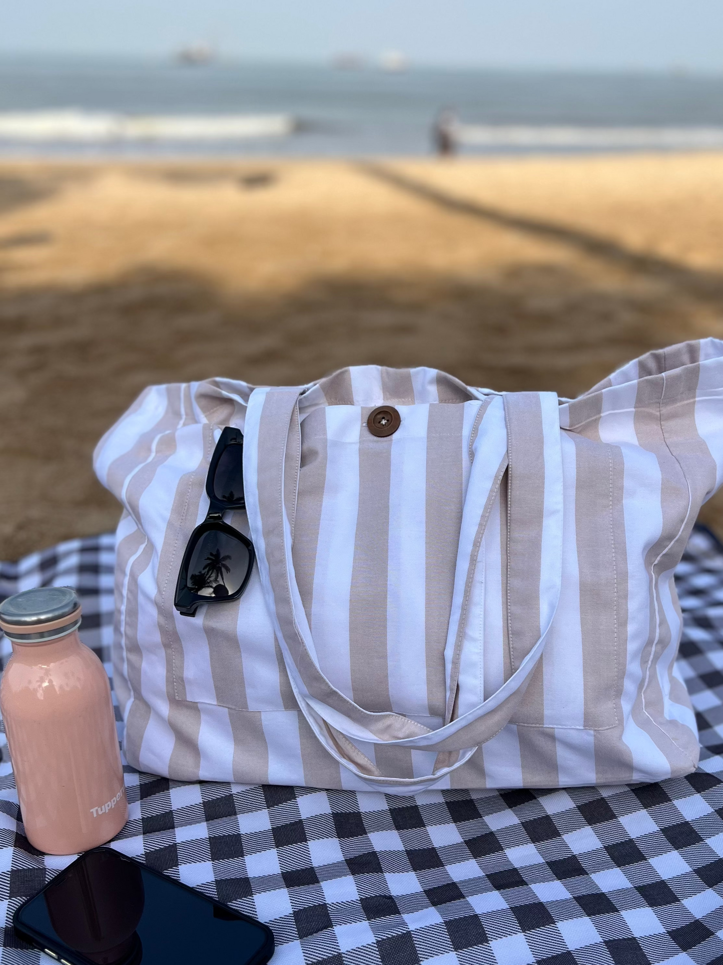 Mimosa Tote bag - Oat Milk stripes