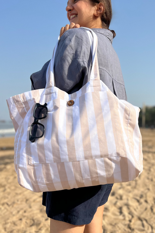 Mimosa Tote bag - Oat Milk stripes